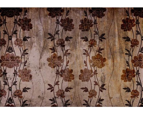 Klassische Blumen in Brauntönen auf Fototapete, rustikal und elegant.