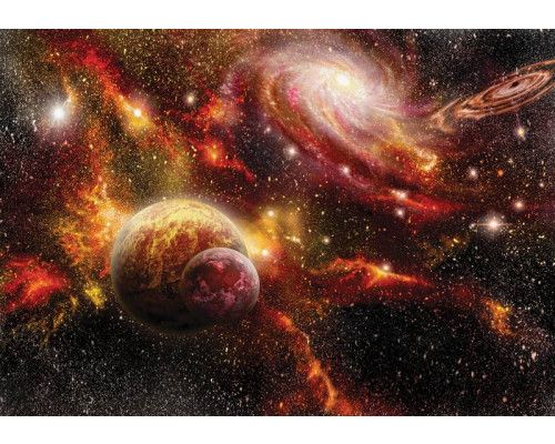 Buntes Universum mit Sternen und Planeten eingefangen auf dieser Fototapete mit einer lebendigen Darstellung des Kosmos.