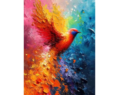 Fototapete eines bunten Vogels in einem Gemälde auf Vliestapete.