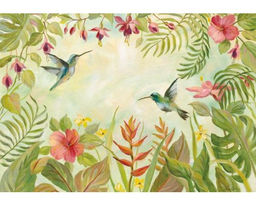 Fototapete von Kolibris im Dschungel, mit einem exotischen und bunten Look.