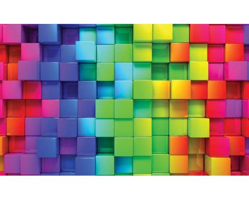 Fototapete mit bunten 3D-Kuben in moderner Optik, die einen lebendigen und räumlichen Effekt erzeugen.