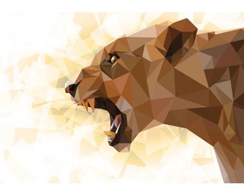 Fototapete einer Löwin, kunstvoll in warmen Tönen gemalt.