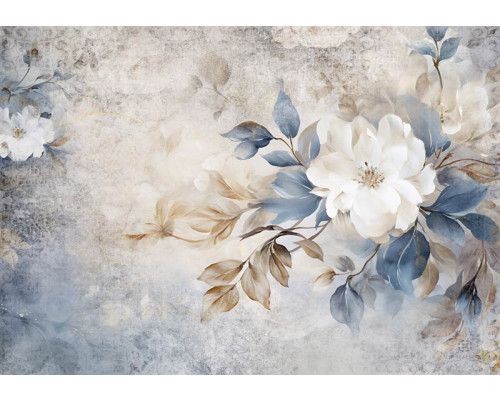 Luxuriöse Blumenpracht auf einer Betonwand, wiedergegeben auf einer künstlerischen Vliestapete.