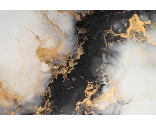 Fototapete aus luxuriösem goldenem Marmor, kombiniert mit Naturstein und industriellen Elementen für einen robusten Look.