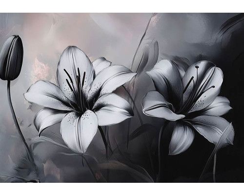 Fotobehang met artistieke palmbomen in zwart-witte illustratiestijl.