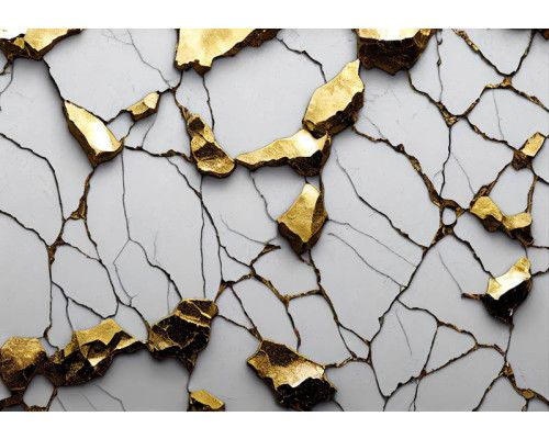 Fototapete mit 3D-Details aus goldenem und weißem Marmor, die dem Raum ein luxuriöses und anspruchsvolles Aussehen verleihen.