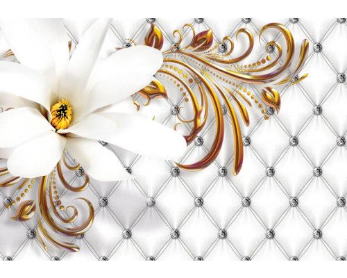 Gold- und silberfarbenes, florales Muster, Fototapete mit luxuriösem und künstlerischem Look für ein schickes Zimmer.