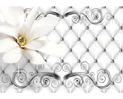 Luxuriöses florales Muster mit silbernen Akzenten, abstrakte Kunst-Fototapete für einen eleganten Raum.