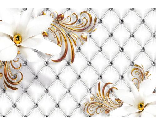 Fototapete mit goldenen und silbernen Blumen, ideal für ein modernes und luxuriöses Zimmer.