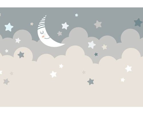 Fototapete mit Mond und Sternen, mit einem magischen Zauber für Baby- und Kinderzimmer.