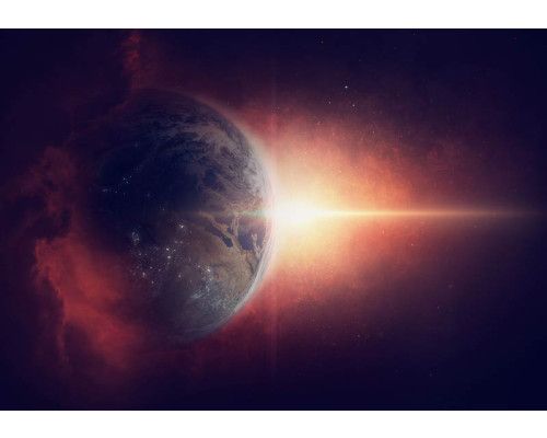 Magischer Planet Erde mit Sternen und kosmischen Elementen auf dieser Fototapete, mit einem mystischen Weltraumlook.