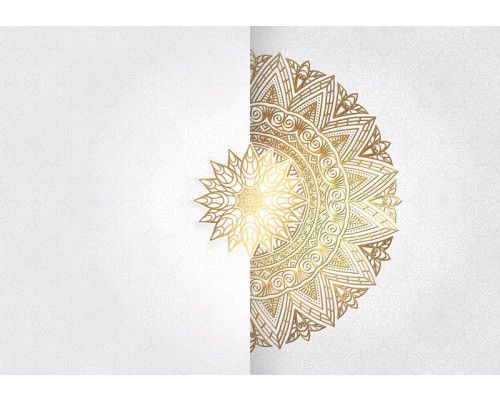 Mandala in Goldtönen, kunstvoll und abstrakt gestaltet, Fototapete, die dem Raum Eleganz und Mystik verleiht.