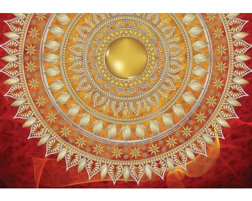 Mandala-Muster in Rot, indisch inspiriert, auf einer Fototapete für eine ruhige Atmosphäre.