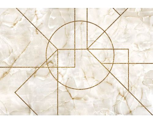 Goldene geometrische Formen heben sich bei dieser Fototapete auf einem Marmorhintergrund wunderschön ab, perfekt für einen industriellen Look.