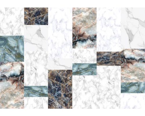 Mosaik aus Marmor und Fliesen kombiniert mit industriellen Elementen für einen modernen Look.