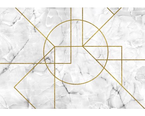 Diese Fototapete kombiniert Marmor mit geometrischen Mustern in Gold, die ein Gefühl von Luxus und Raffinesse vermitteln.