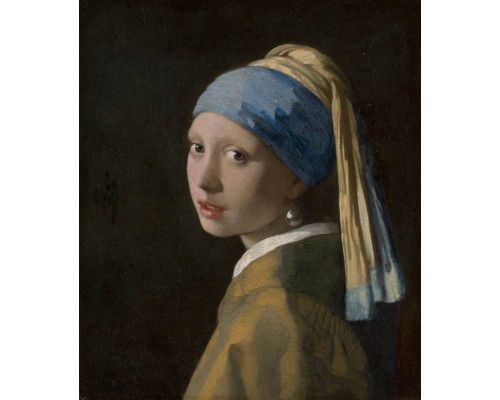 Fototapete des Gemäldes Girl with a Pearl Earring, ikonisch und zeitlos.