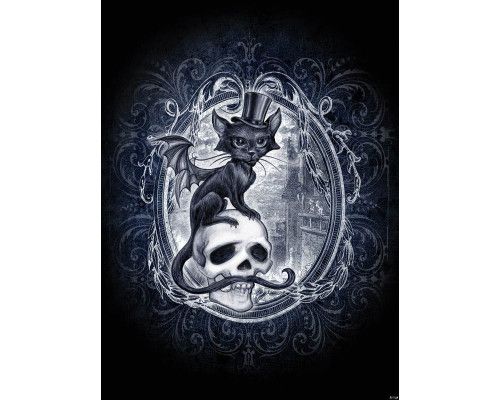 Fototapete von Meowstopheles der Vampirkatze, geheimnisvoll und dunkel.