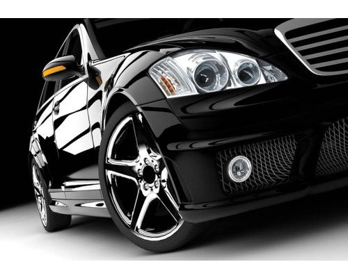 Fototapete eines schwarzen Mercedes-Benz, Oldtimer auf einer modernen Tapete.