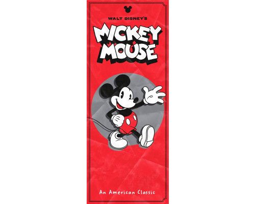 Mickey Mouse-Fototapete im Retro-Stil, mit klassischen amerikanischen Elementen wie Sternen und Streifen in einer Vintage-Farbpalette.