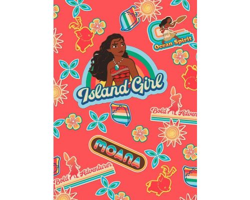 Moana Island Girl Fototapete zeigt Vaiana auf ihrer Insel, umgeben von tropischen Pflanzen und einem tiefblauen Ozean, aus Disneys Vaiana.