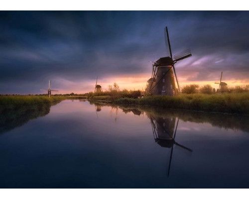 Fototapete Windmühlen bei Sonnenuntergang