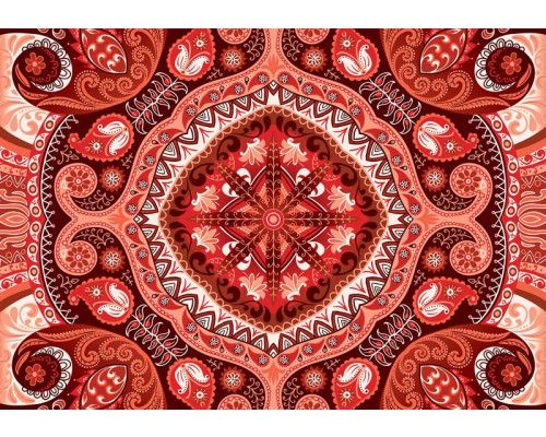 Rotes Mosaikmuster mit abstrakten Formen, Fototapete für einen verspielten und modernen Look.