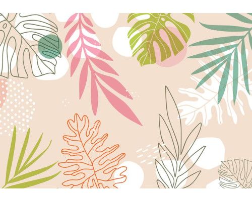 Pastellfarbene Blätter auf Fototapete, dezent und farbenfroh.