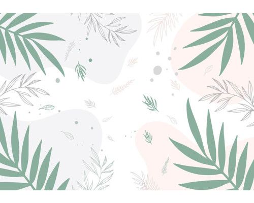 Fototapete mit Pastellfarben und künstlerischem Blattmuster.