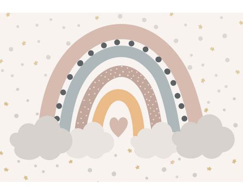 Fototapete mit einem pastellfarbenen Regenbogen auf hellem Hintergrund. Ein verträumtes und farbenfrohes Design.