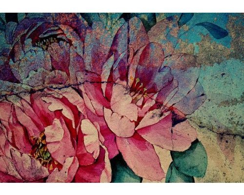 Fototapete mit Pfingstrosen, buntes und raffiniertes Blumendesign.