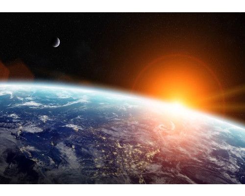 Die Erde aus dem Weltraum gesehen auf dieser Fototapete, mit einem atemberaubenden Blick auf unseren Planeten im Universum.