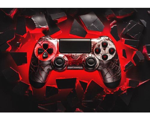 Fototapete eines PlayStation-Controllers in 3D, ideal für ein Spielzimmer.