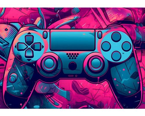 Fototapete eines PlayStation Game Controllers, atmosphärisch gerendert im coolen Gaming-Stil.