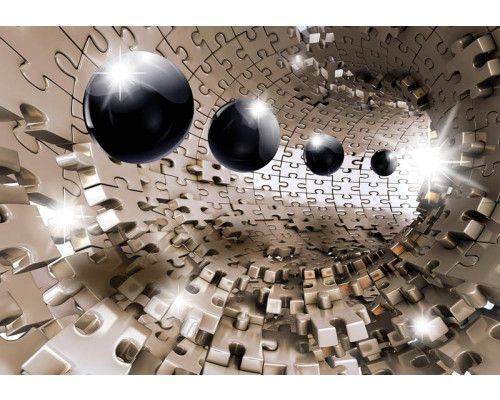 3D-Tunnel mit runden Kugeln, abstrakte Fototapete für einen futuristischen und modernen Look.