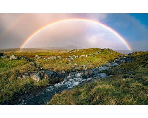 Rainbow Island Vagar Landschaft Fototapete, mit einer bezaubernden Aussicht.