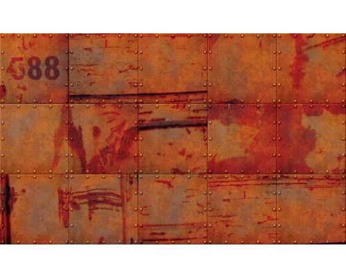 Rostige Wand auf Fototapete, industriell mit einem metallischen Farbton.