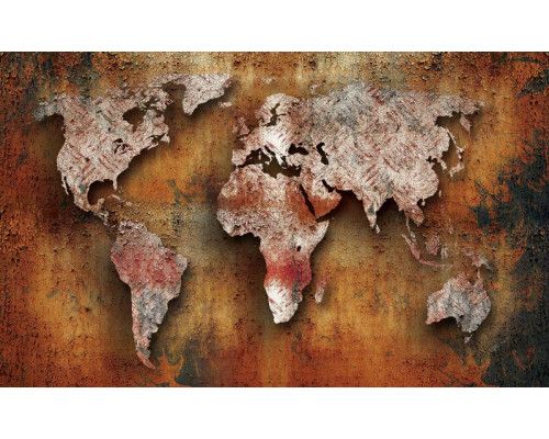 Rusty Weltkarte Fototapete, Erde in Metall, Industriedesign.