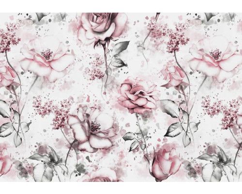 Romantische Fototapete mit Rosen in Aquarell, weich und elegant.