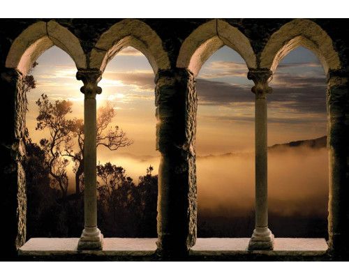 Römische Ansicht mit Säulen, 3D-Perspektive von Rom auf einer künstlerischen Fototapete.