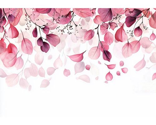Fotobehang met roze bladeren in aquarelstijl op een lichte achtergrond met zachte kleurovergangen.