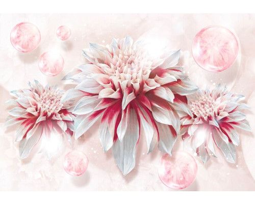 Fototapete mit rosa Blumen, perfekt für ein helles und lebendiges Zimmer.