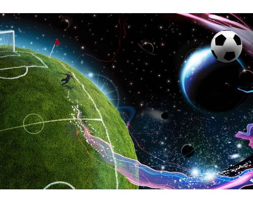Weltraumthema und Fußball treffen in einem spannenden Spiel in einem alternativen Universum aufeinander, ideal für junge Fußballfans.