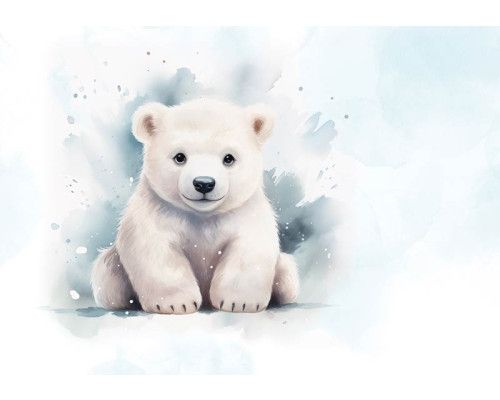 Fototapete mit einem niedlichen Eisbären, perfekt für ein Kinderzimmer mit Tiermotiven.