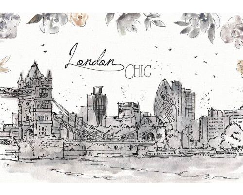 Fototapete mit einer malerischen Ansicht von London mit der berühmten Tower Bridge und der Stadt im Hintergrund. Ein schickes Design.