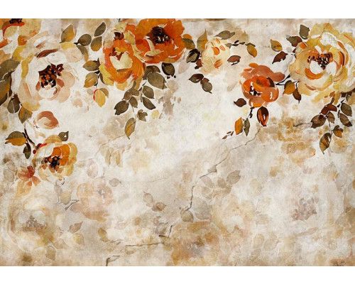 Fototapete Malerische Blumen auf Betonwand