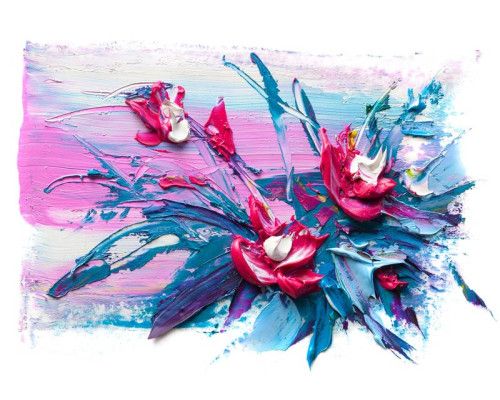 Fototapete mit abstrakten Blumen in einem Kunstwerk aus Farbe auf Leinwand.