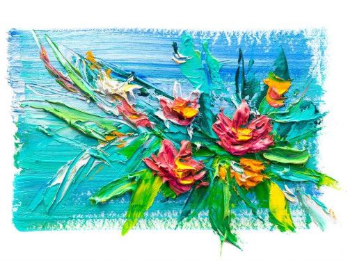 Abstrakte Fototapete mit einem Gemälde von Blumen in Farbe und Kunst-Stil.