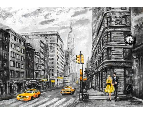 Fototapete von einem abstrakten Gemälde von New York mit Kunst und Farbe Leinwand.