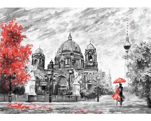 Gemälde von Berlin im abstrakten Kunststil auf Fototapete mit Leinwandfarbe und liebevollem Design.